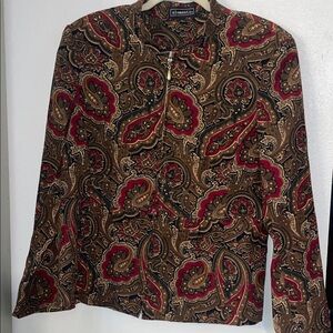 Elementz Red & Brown Paisley Zip-Front Top